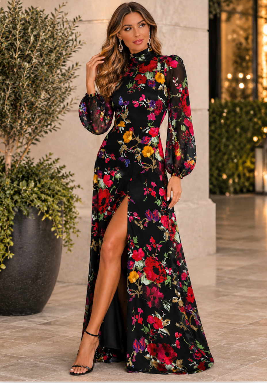Lulus Black Floral Burnout Backless Graceful Arrival Maxi Dress Size: L NEW